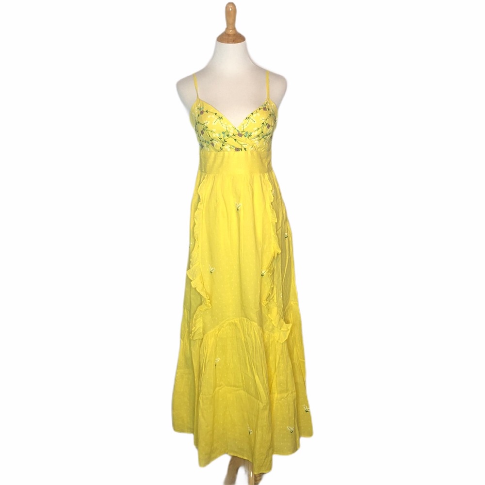 FINAL DAY Last Chance NWT Banjanan Swiss Dot Sunflower Maxi Dress xs - Picture 2 of 8